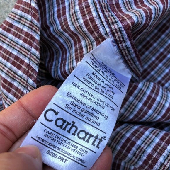 Vintage CARHARTT Button Down Shirt Men's LARGE Plaid Short Sleeve Collar Top - Picture 2 of 9